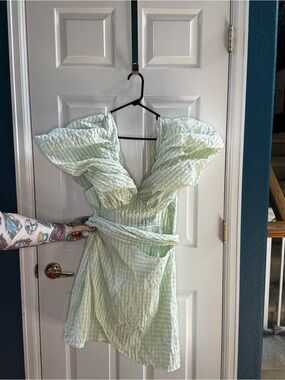 ASOS Curve Pale Green Ruffle-Trim Mini Dress